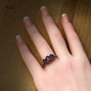 Antique 9ct Gold Amethyst Ring | Victorian Sz 8 Ornate Gothic Revival | Dracula